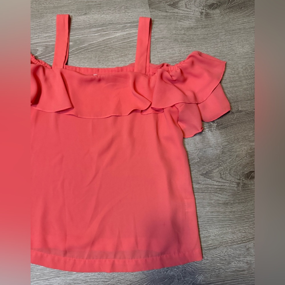 •J.CREW• CORAL RUFFLE BLOUSE - Picture 2 of 6
